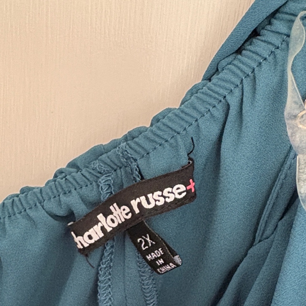 Charlotte Russe Blue Off-Shoulder Ruffle Blouse - Picture 2 of 3